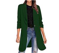 Women Blazer Elegant Slim Fit Blazers Suit Mid Length Long Sleeve Ladies Casual Work Formal Jacket Business Office Work Smart Trench Cots Solid Color Blazer Cardigan Green