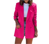 Women Blazer Jacket Ladies Casual Suit Solid Color Ladies Suits Pockets Womens Summer Jackets Button Women Jacket Lapel Neck Womens Office Wear Cardigan Hot Pink