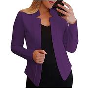 Women Blazer Jacket Long Sleeved Open Front Cardigan Plain Slim Fit Collarless Suit Jacket Cropped Coat Elegant Short Blazer Casual Work Business Office Wedding Guests Suit Jackets Ladies UK Size 8-22