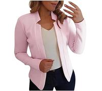 Women Blazer Jacket Long Sleeved Open Front Cardigan Plain Slim Fit Collarless Suit Jacket Cropped Coat Elegant Short Blazer Casual Work Business Office Wedding Guests Suit Jackets Ladies UK Size 8-22