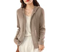 Women Blend Sweater Hooded Collar Knitted Cardigan Pocket Basis Top Coat brown gray XL