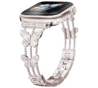 Women Bling Butterfly Diamond Watch Band for Women Compatible with Apple Watch Series 10 9 8 7 6 5 4 3 2 1 SE Ultra, Stylish Metal Bracelet Strap Fit 38mm 40mm 41mm 42mm 44mm 45mm 46mm 49mm Starlight