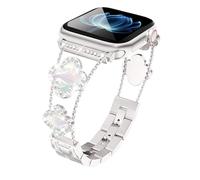 Women Bling Diamond Lucky Clover Watch Band Compatible with iWatch Apple Watch Series SE 10 9 8 7 6 5 4 3 2 1, Sparkle Bracelet Strap Fit 38-40-41-42-42-45-46-49mm Starlight
