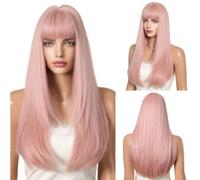 Women Blonde Wig with Fringe Long Blonde Straight Human Hair Wigs Synthetic Glueless Fancy Dress Anime 80S Rock Party, Cosplay, Halloween