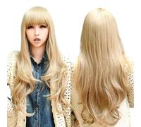 Women Blonde Wig with Fringe Long Ginger Ladies Wigs UK Real Hair for Older Women Bob Glueless Synthetic Curly Wigs 80S Fun Anime Party Cosplay or Daily 27 inch