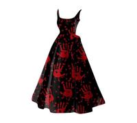 Women Bloody Costume, Sleeveless Party Dress with Bloody Print Halloween Corset Dress Medieval Vintage Dresses Santa Costume Women Vampire Cosplay | A-Black