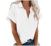 Women Blouse and Shirts Short Sleeve Sleeveless Tops Button Down T Shirt with Pockets Lapel Collar Solid Eyelet Embroidery Dressy Tops Elegant Tunic Top Business Casual Office Work Loose UK Clearance
