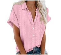 Women Blouse and Shirts Short Sleeve Sleeveless Tops Button Down T Shirt with Pockets Lapel Collar Solid Eyelet Embroidery Dressy Tops Elegant Tunic Top Business Casual Office Work Loose UK Clearance