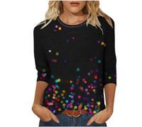 Women Blouse Clearance 3/4 Length Sleeve T Shirts Ethnic Print Casual Tunic Tops Round Neck Tees Shirts Vintage Loose Pullover Tops Baggy Basic T Shirts Office Work Blouse UK Size S-3XL