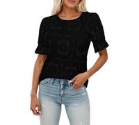 Women Blouse Cutout Flower Top Round Neck Long Sleeve Elastic Cuffs Elegance Shirt Women's Eyelet Tops Puff Short Sleeve Blouses Dressy Casual Cute Hollow Out Crochet Lace Embroidered Summer Shirts