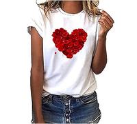 Women Blouse Tops Sale Clearance Flower Love Printed Round Neck T-Shirt Harajuku Blouse Summer Streetwear Tops Cute Going Out Tops Tunic Casual Plus Size Comfy Crewneck Sweatshirt