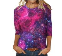 Women Blouses and Tops Dressy 3/4 Sleeve Shirts Summer Loose Fit Work Tunic Top Casual Tie Dye Print Shirt Spring Fashion Tee Shirts Ladies Basic Crewneck Tee Shirt Elegant Going Out Tops UK