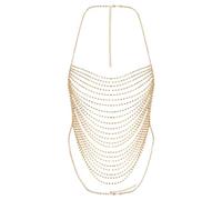 Women Body Chains Sparkly Jewelry Bra Tassel Rhinestone Crytal Halter Sexy Boho Layered Chest Chain Multilay Shiny Bra Top (Gold)