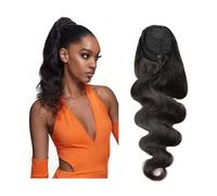 Women Body Wave Drawstring Ponytail Extensions Natural Black Human Hair Ponytail Brazilian Remy Hair Clip in Wave Curly Ponytail Hairpiece Daily use(16inch 100g)