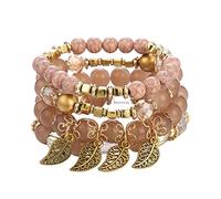 Women Bohemian Bead Bracelets Set Stretch Bracelets,Bracelets Trendy Multilayer Wrap Bracelet Green Bangle Jewelry for Teens White Beaded Bracelet Gifts for Girl