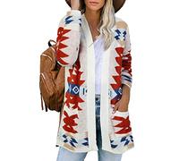 Women Boho Cardigan Aztec Open Front Loose Slouchy Sweaters Tribal Long Sleeve Knitted Christmas Jacket Coat
