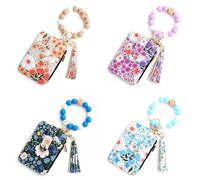 Women Boho Keychain Wallet with Beaded Bracelet Small Holder(Khaki)