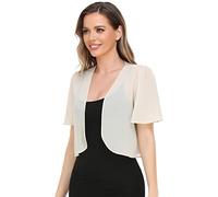 Women Bolero Shrug Soft Chiffon Open Front Sheer Short Sleeve Cropped Cardigans for Evening Dress, Champagne, Medium