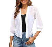 Women Bolero Shrug Summer Chiffon Cardigan Open Front Short Sleeve Shawl Tops Sheer Jacket Casual Lightweight Slim Fit Cropped Shawl Cover Up Elegant Short Shrug Bolero for Evening (21-White, XL)