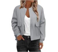 Women Bomber Jacket Casual Long Sleeve Button Down Varsity Jackets with Pockets Round Neck Lightweight Ladies Jacket Solid Color Women's Coats Casual Bomber Slim Outfit Cardigan Work Active Outdoor