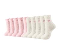 Women Bow Fuzzy Socks Fluffy Cozy Slipper Socks Embroidered Winter Soft Cozy Stuff Thick Home Sleeping Sock for Christmas (10(White+Pink))