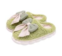 Women Bow Slippers Puffy Plush Memory Foam House Shoes Winter Fluffy Closed Toe Backless Footwear Comfortable Thick Sole Cloud Slides Girl Cute Cotton Slipper (Green, 6)