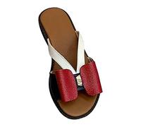 Women Bowknot Sliders UK Sale Clearance, Ladies Color Block Bow Flats, Wide Fit Sandals Retro Flat Shoes Orthopedic Slides Summer Beach Slippers Non-Slip Bathroom Slide Flip Flops for Indoor Outdoor