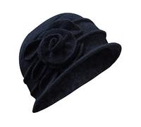 Women Bowler Hat Elegant Bucket Hat Fedora Hat Cloche Hat Elegant Bucket Cloche Ladies Hat Cap Wool Vintage Flower Caps Black