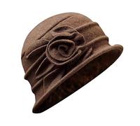 Women Bowler Hat Elegant Bucket Hat Fedora Hat Cloche Hat Elegant Bucket Cloche Ladies Hat Cap Wool Vintage Flower Caps Coffee