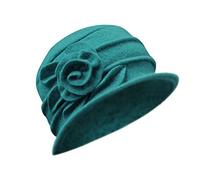 Women Bowler Hat Elegant Bucket Hat Fedora Hat Cloche Hat Elegant Bucket Cloche Ladies Hat Cap Wool Vintage Flower Caps Green