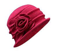 Women Bowler Hat Elegant Bucket Hat Fedora Hat Cloche Hat Elegant Bucket Cloche Ladies Hat Cap Wool Vintage Flower Caps Red