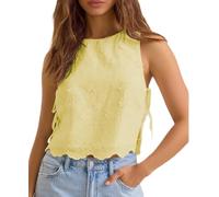 Women Boxy Crop Tops Side Tie Sleeveless Embroidery Flower Vest Y2k Trendy Summer Going Out Aesthetci Cami Shirt (A-Yellow, M)