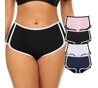 Women Boyshorts Underwear Cotton Panties Stretch Boxer Brief, Pink+black+white+blue, S