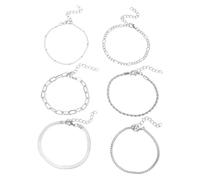 Women' Bracelet Set 6 Multi Layer Chain Combination Show Fashion Elegant Charms Big Thick Hoop Earrings for Women (Silver, One Size)