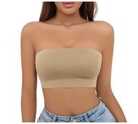 Women Bras Women's Non Plus Size Falling Off Girl's Chest with A Line Shoulder Wrap Up Top Support Underwear (Beige, M)