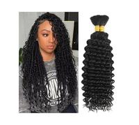 Women Brazilian Virgin Hair Natural Black 100g No Weft Deep Wave Bulk Hair Extensions for Boho Braids Extensions for Braids(16inches)