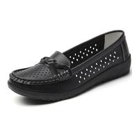 Women Breathable Leather Shoes, Soft Sole Anti-Slip Comfortable Casual Shoe, Hollow Design Flats,Black,36