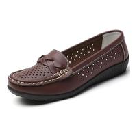 Women Breathable Leather Shoes, Soft Sole Anti-Slip Comfortable Casual Shoe, Hollow Design Flats,Brown,43