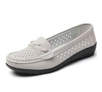 Women Breathable Leather Shoes, Soft Sole Anti-Slip Comfortable Casual Shoe, Hollow Design Flats,Grey,38