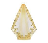 Women Bridal Veil with Comb and Sequins, Lightweight Wedding Mask with Delicate Pattern, Single Layer Muslim Veil for Wedding and Church
