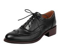 Women Brogue Oxford Multicolor Shoes Low Heel Lace Up Court Shoes Chunky Vintage Wingtip Leather Round Toe Fashion Office Dress Pumps(Black,UK Size 9)
