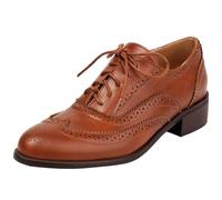 Women Brogue Oxford Multicolor Shoes Low Heel Lace Up Court Shoes Chunky Vintage Wingtip Leather Round Toe Fashion Office Dress Pumps(Dark Brown,UK Size 5.5)