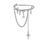 Women Brooch for Ramadan Days Metallic Sense Liquid Tassel Brooch Female Cold Wind Star Aang Paper Clip Senior Sense Suit Accessories Totally Dazzled Bling (Silver, One Size)