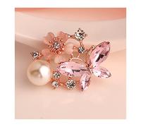Women Brooch Pins Brooch Beauty Women Crystal Exquisite Flower Butterfly Pins Pearl Party for Women, Girls, Ladies Blue Color Fashion Brooches (Metal color : Pink)