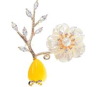 Women Brooch Pins Cubic Zirconia Shell Flower Stone Vase Brooches For Women Elegant Wedding Pin Brooch Plant Fashion Jewelry 2 Colors Fashion Brooches,Yellow-Yellow