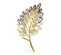 Women Brooch Pins Ladies Elegant Luxury Leaf Brooch Cubic Zirconia Leaf Shape Wedding Banquet Brooch Ladies Fashion Accessories Fashion Brooches,Purple-Purple
