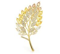Women Brooch Pins Ladies Elegant Luxury Leaf Brooch Cubic Zirconia Leaf Shape Wedding Banquet Brooch Ladies Fashion Accessories Fashion Brooches,Yellow-Yellow