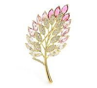 Women Brooch Pins Ladies Elegant Luxury Leaf Brooch Cubic Zirconia Leaf Shape Wedding Banquet Brooch Ladies Fashion Accessories Fashion Brooches,Pink-Pink
