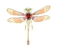 Women Brooch Pins Ladies Fashion Accessories Ladies Elegant Enamel Cubic Zircon Dragonfly Brooch Insect Shape Party Banquet Brooch Fashion Brooches,Red-Red