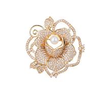 Women Brooch Pins Pearl Brooch Zircon Rose Flower Brooches, Female Temperament Coat Cardigan Pin Buckle For Clothes Supplies And Wedding Fashion Brooches